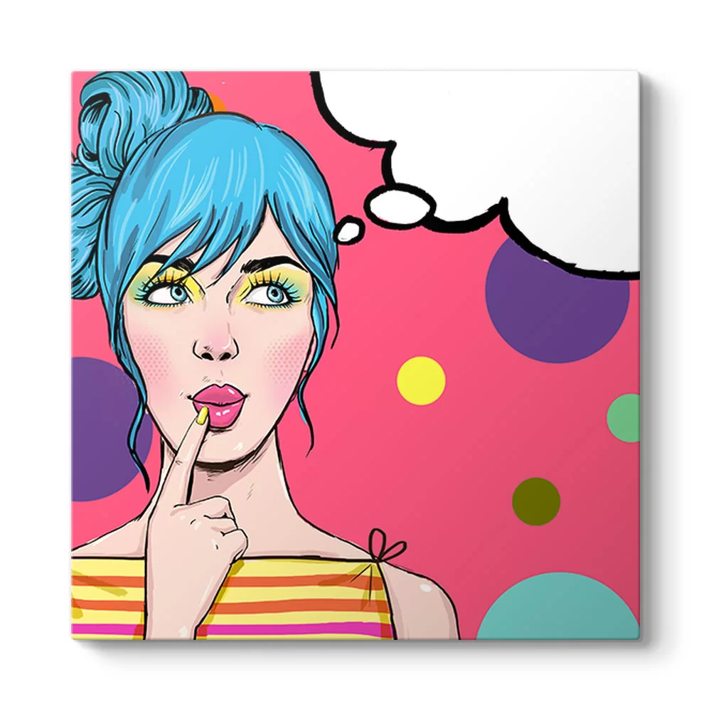 Pin Up Kızı Mavi Saçlı Tablo - Model 3